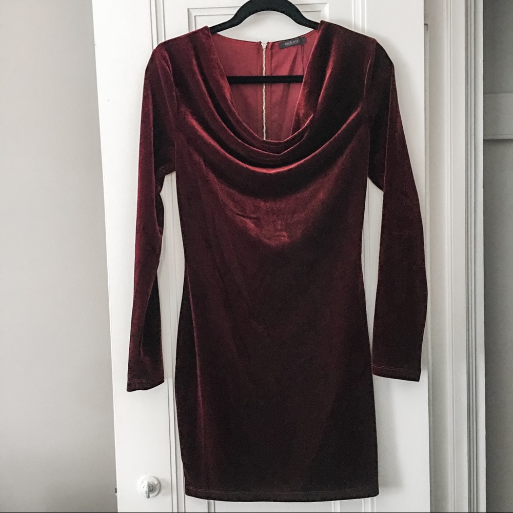 NWT Bobi Black Cowl Neck Velvet Dress in Wine